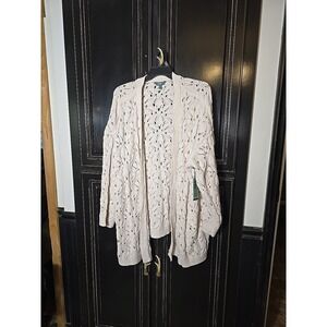 Terra & Sky 4X Crochet Cardigan Open Front In Ivory Sugar Cottage Core Boho NWT